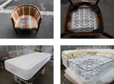 写真：スプリング入りのマットレスやソファーの例