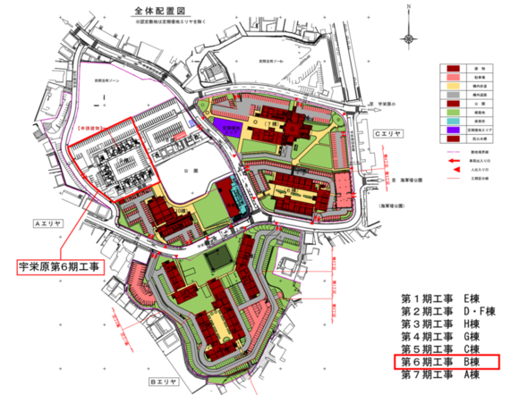 宇栄原第6期建替工事の配置図