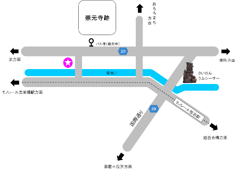 地図：崇元寺橋広場周辺 拡大