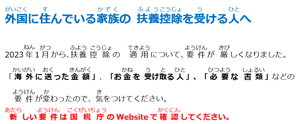 外国に住んでいる家族の扶養控除を受ける人へ