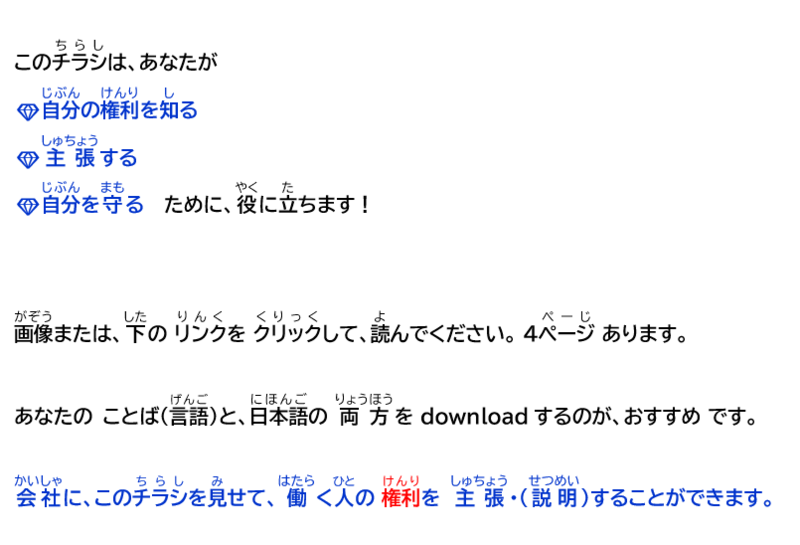イラスト：このチラシは、あなたが、自分の権利を知る、主張する、自分を守るために、役に立ちます！