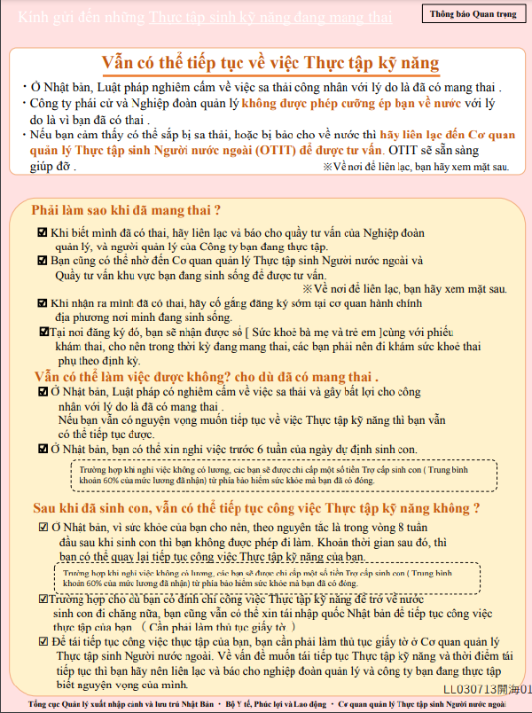 写真：技能実習生向けリーフレット1（ベトナム語）