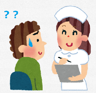 イラスト:看護師さんの言葉がわからず困っている様子