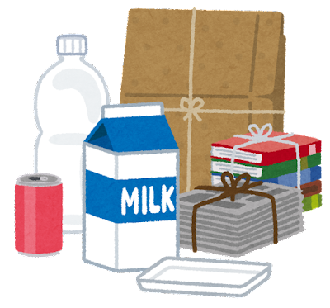 イラスト:ペットボトル、空き缶、牛乳パック、段ボール、新聞、本