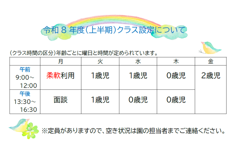 令和8年度　上半期クラス設定