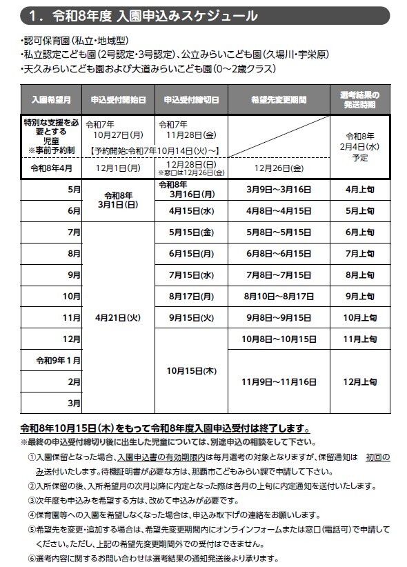 画面：令和8年度入園申込みスケジュール