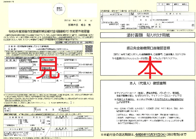 写真：定額減税補足給付金（調整給付）の支給対象者宛に通知している帳票の見本