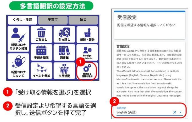 LINEでの多言語選択方法の画面