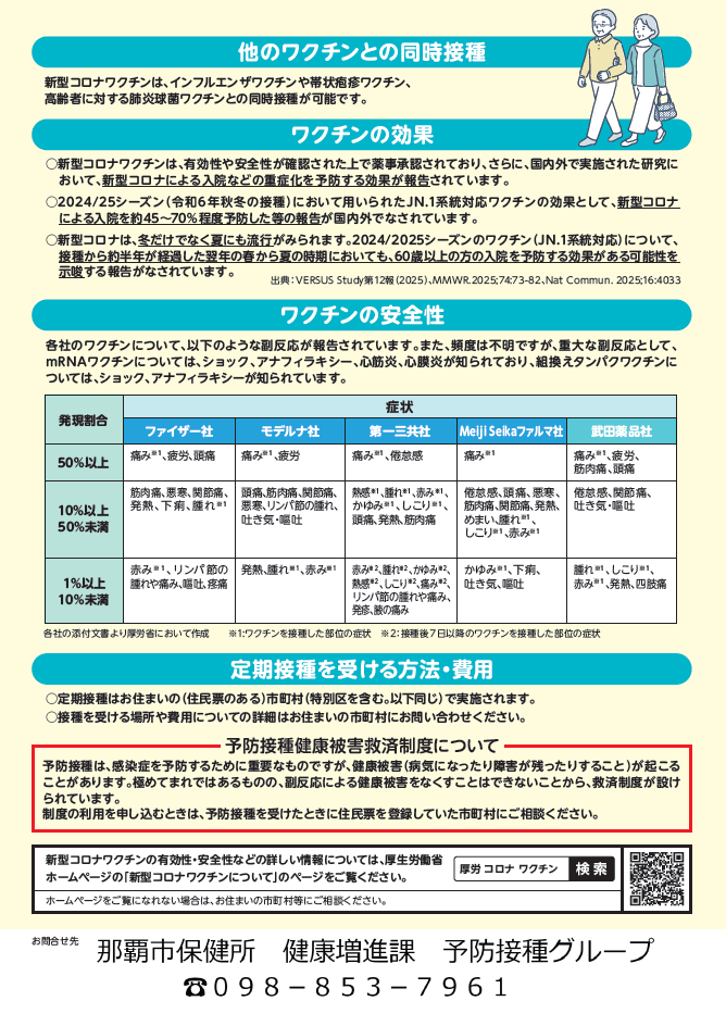 写真:高齢者新型コロナウイルスワクチン定期予防接種リーフレット裏