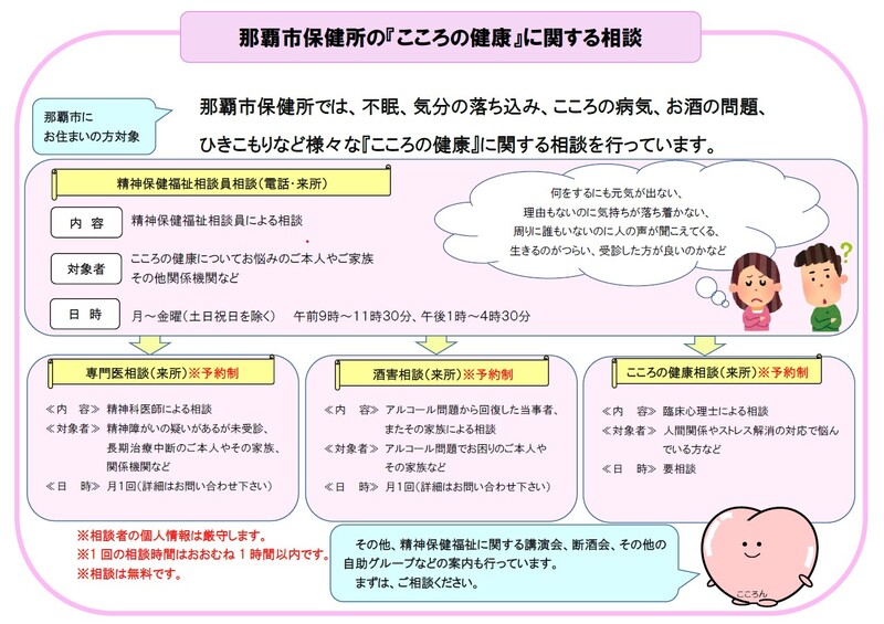 写真：令和8年那覇市保健所精神保健相談室パンフレット　裏