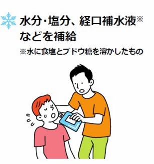 水分・塩分を補給させているイラスト