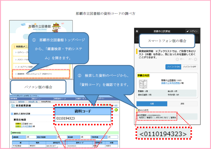 イラスト:資料コードの調べ方