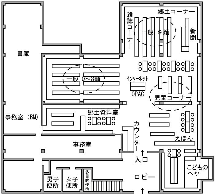 イラスト：中央図書館の館内図