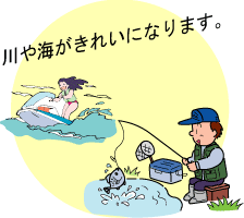 イラスト：ジェットスキーや釣りをする人