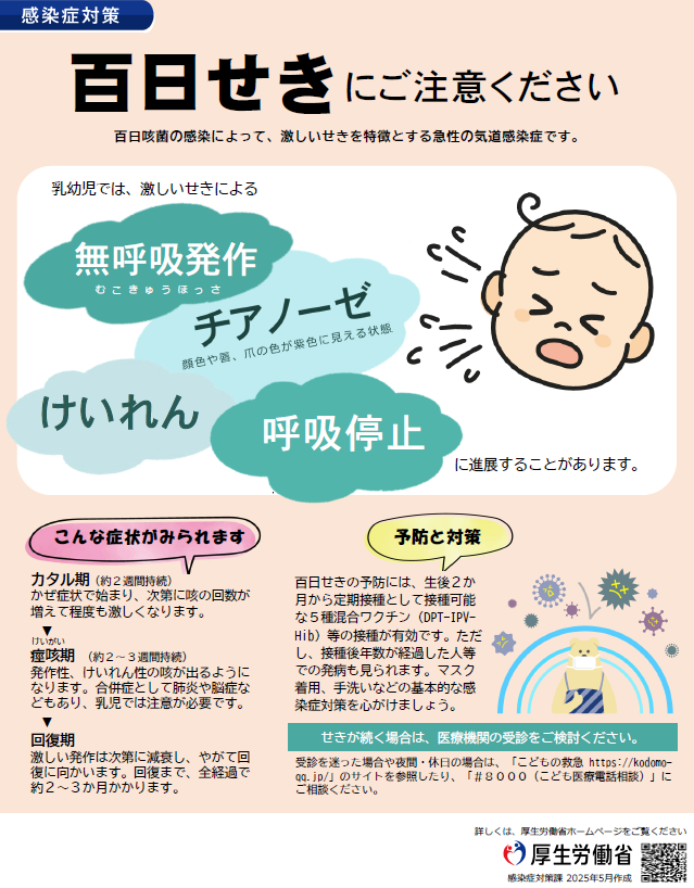 写真:感染症対策 百日せきにご注意くださいポスター