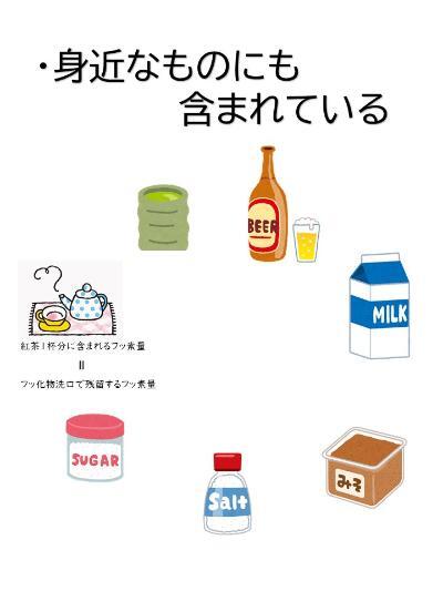 イラスト:身近なものにも含まれている お茶、ビール、牛乳、みそ、塩、砂糖、紅茶
