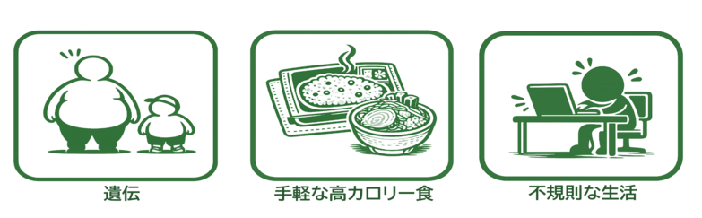 遺伝、高カロリー食品、不規則な生活