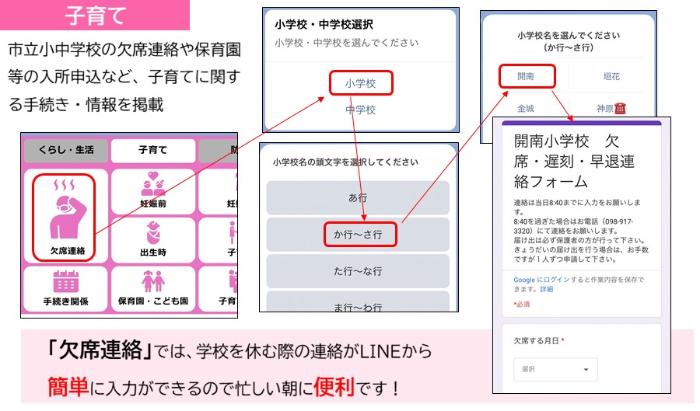 LINEから行える欠席連絡等の利用方法に関する説明画像