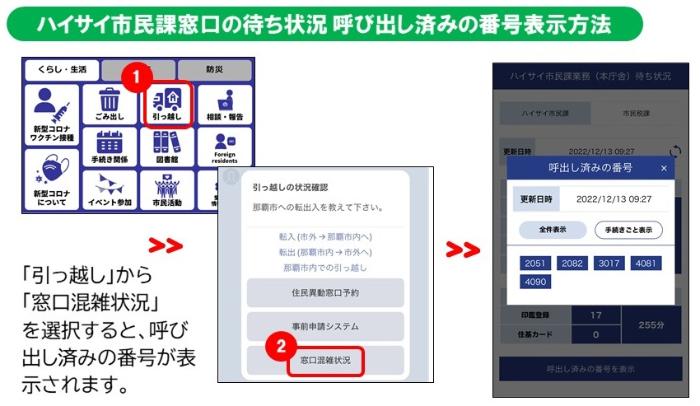 LINEでの窓口混雑状況の呼び出し済み番号表示方法の説明画像