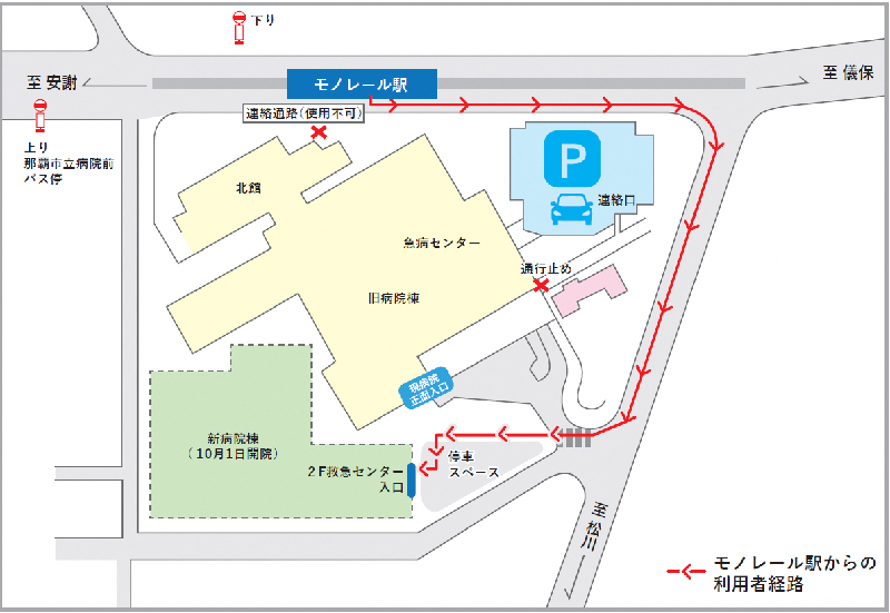 バス・モノレール駅からの歩行経路