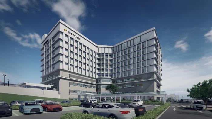 新病院完成予想図（敷地東側より-那覇市立病院提供）の画像